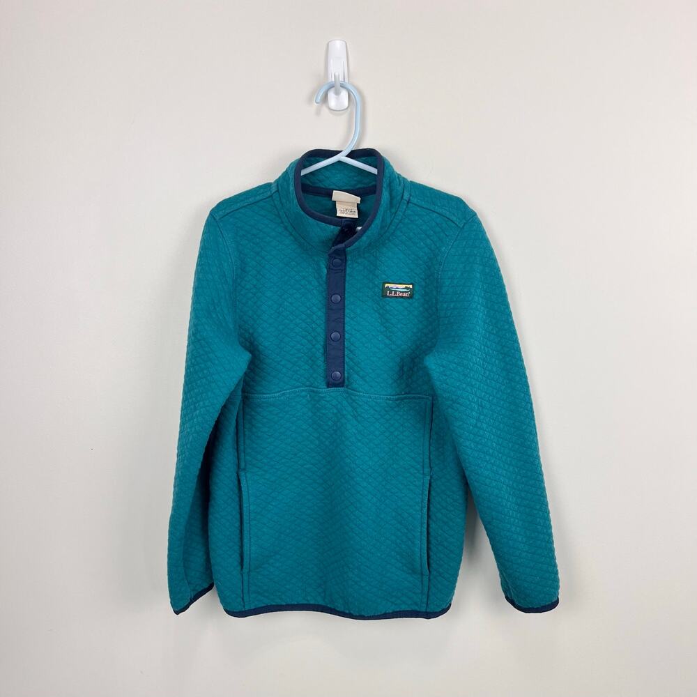 L.L. Bean Kids Quilted Quarter Snap Pullover Teal L 6/7
